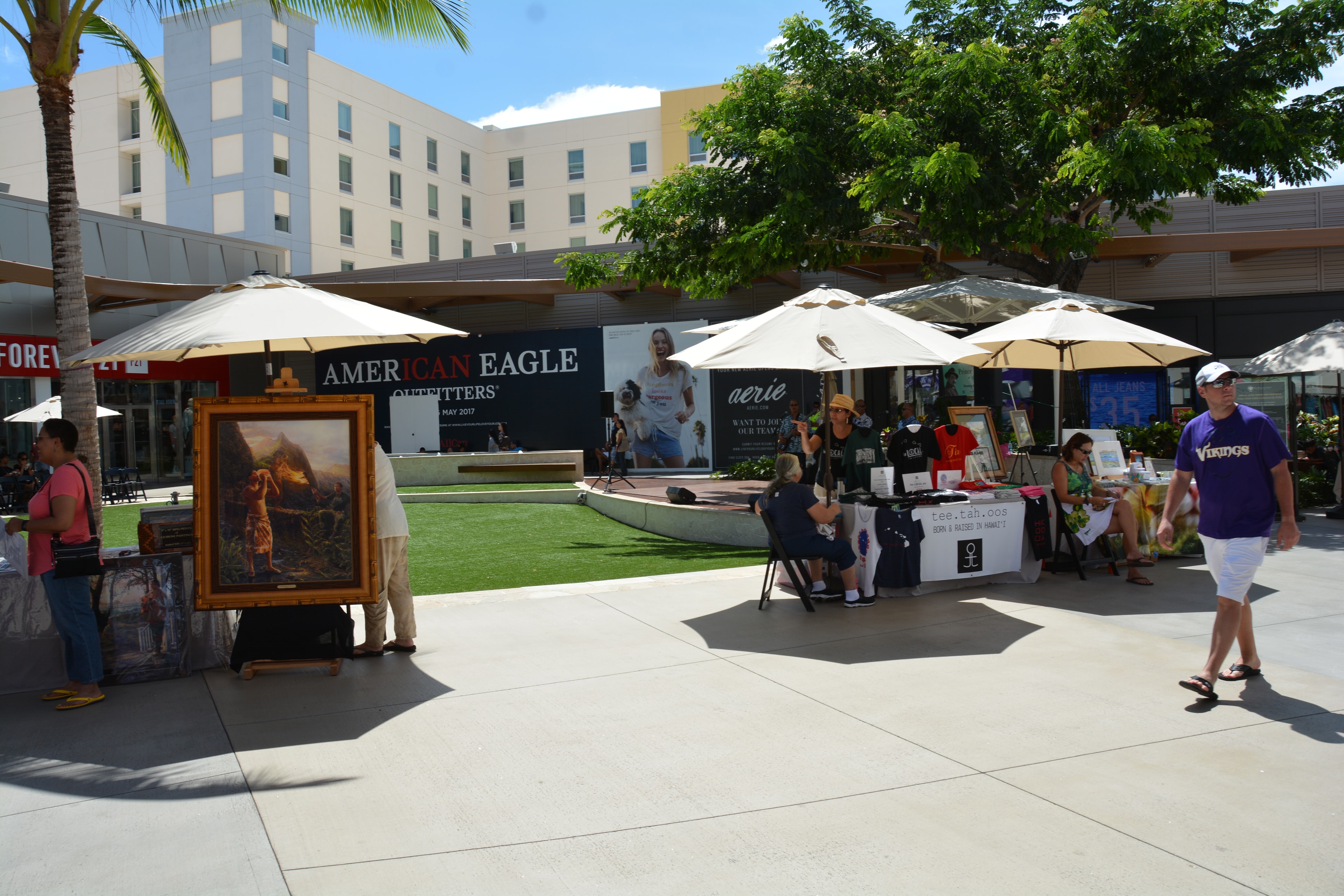 Outdoor market fair with vendor booths