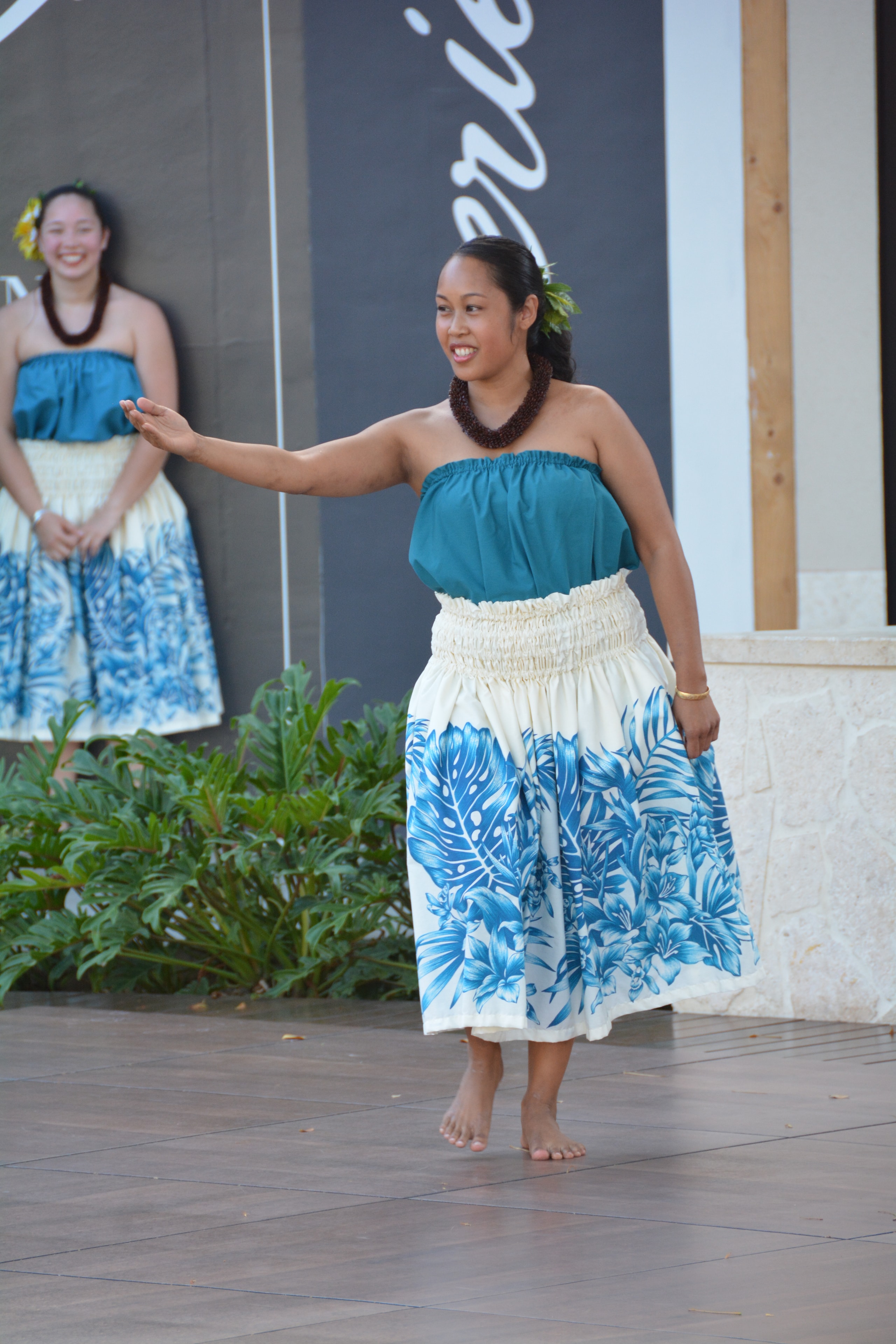 Hawaiian dancers performing traditional hula dance