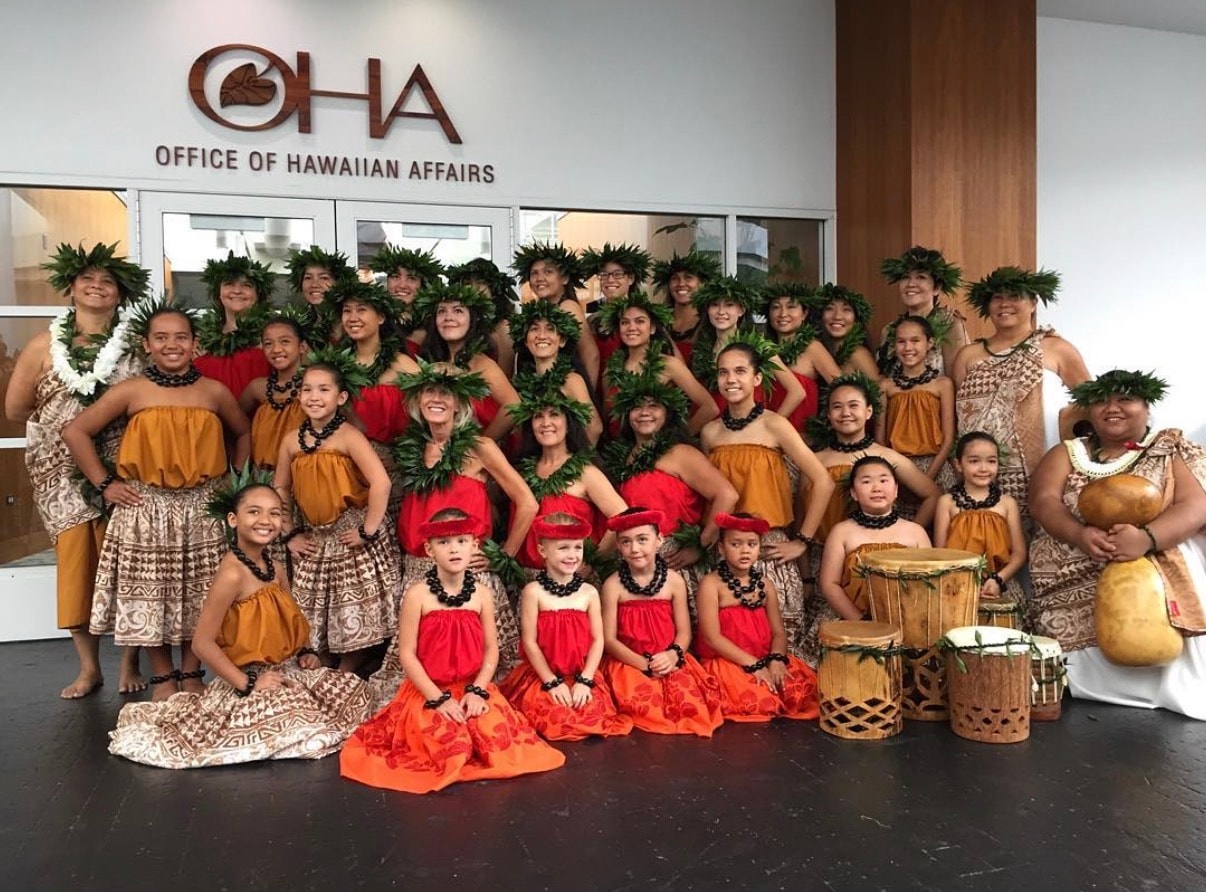 Hawaiian cultural group in traditional attire