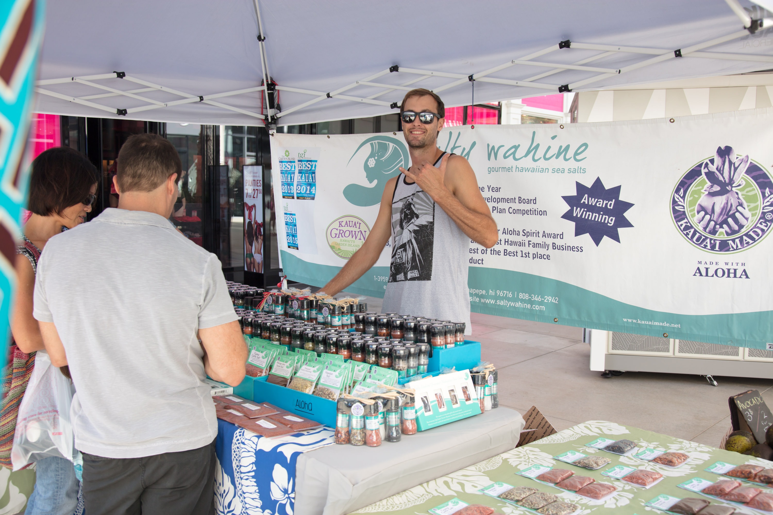Vendor selling Hawaiian sea salt products outdoors