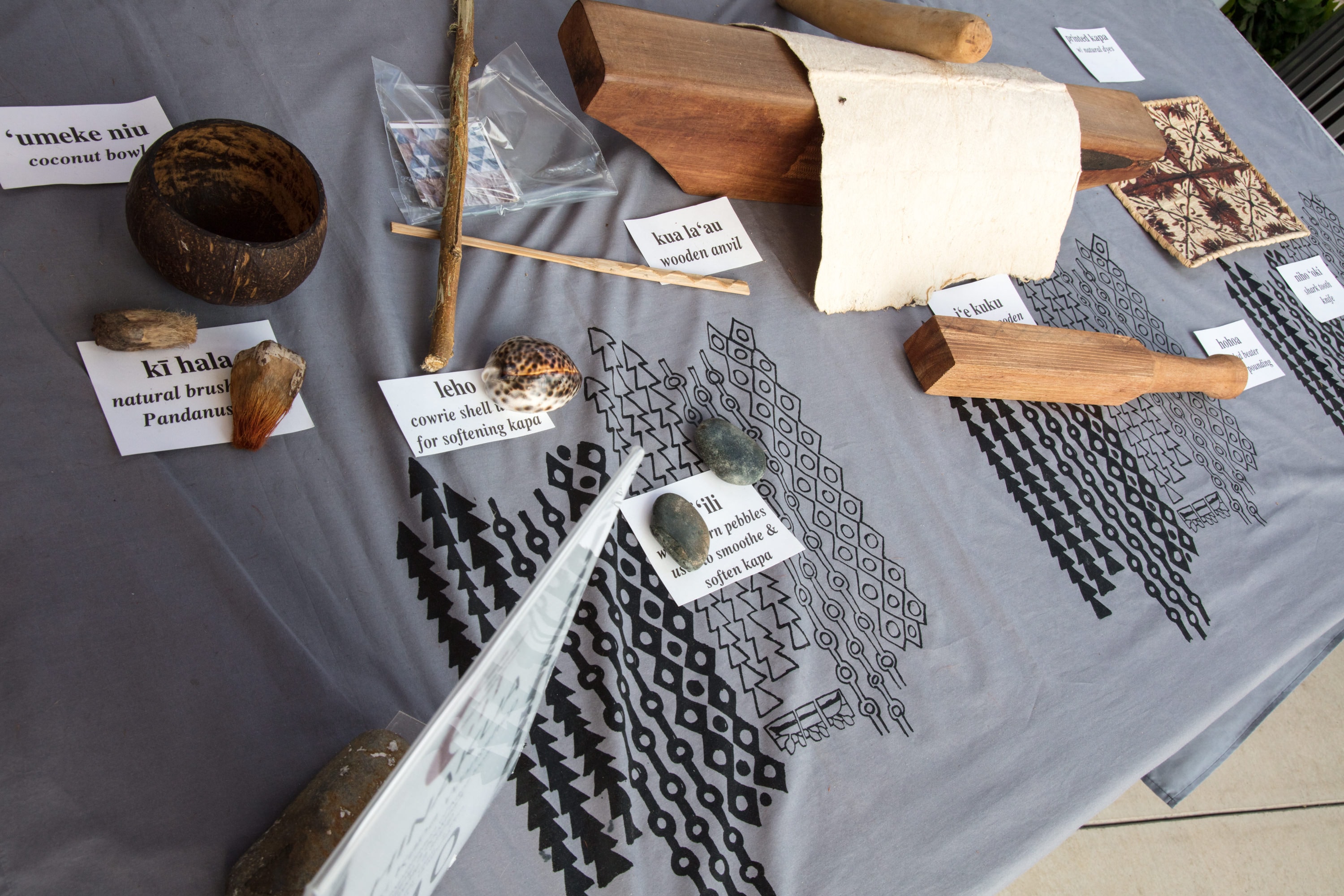 Traditional crafting tools and materials display