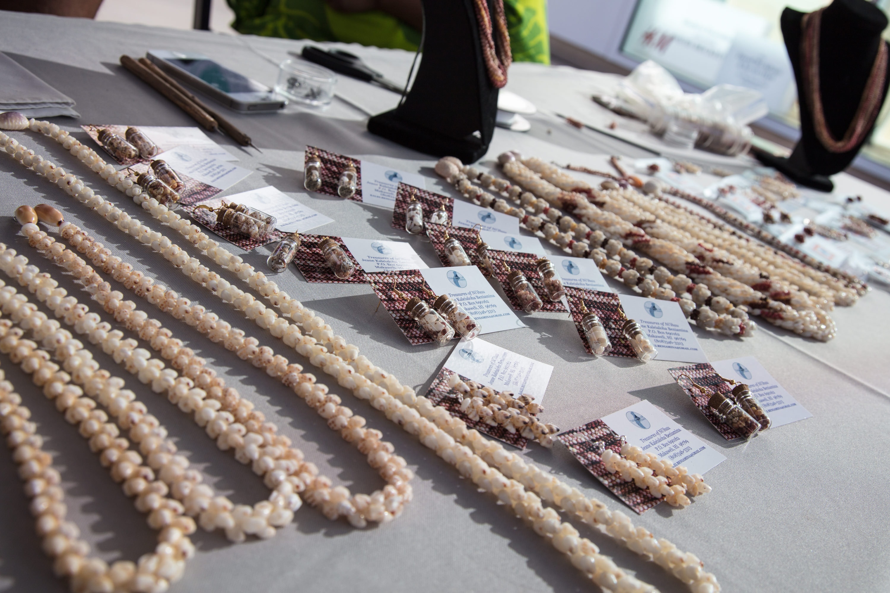 Pearl and beaded jewelry display table