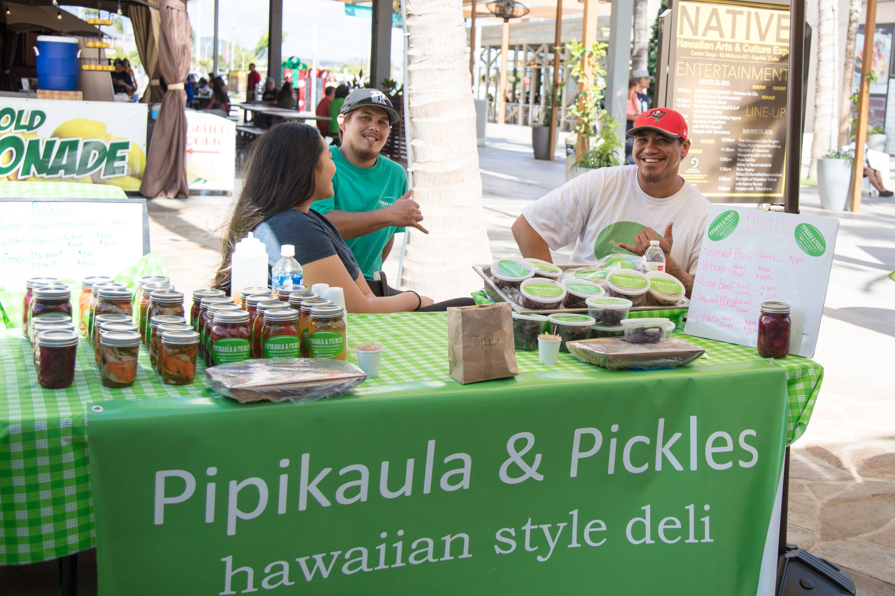 Pipikaula pickles Hawaiian deli market booth